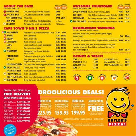 butler's pizza menu